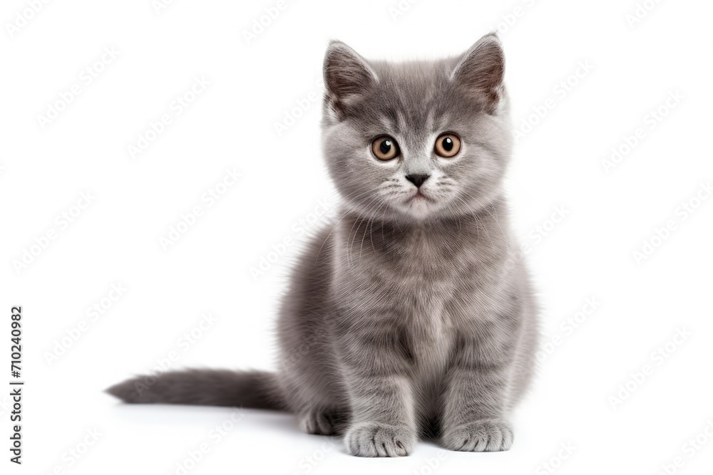 Obraz premium Lonely gray kitten on white background