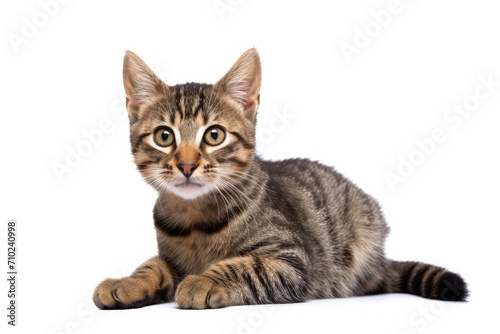 Lonely kitten on white backdrop