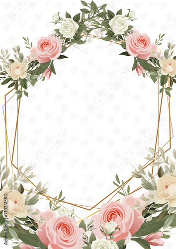 Beige white and pink vector realistic golden luxury invitation with flora and flower