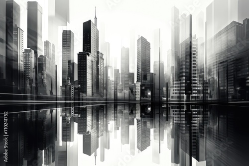Modern art Retro inspired creative design Monochrome cityscape of tall buildings Symbolizing creativity surrealism imagination futuristic scenery Poster