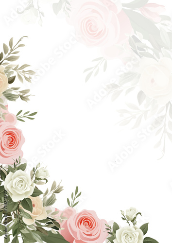White green and pink modern background invitation template with floral and flower