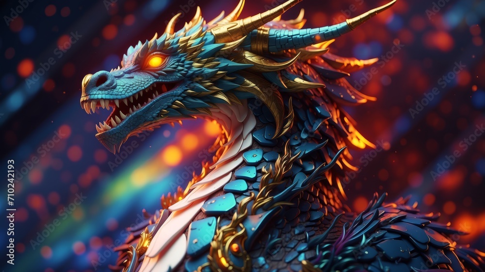 Enchanting Blue and Gold Dragon. Generative AI