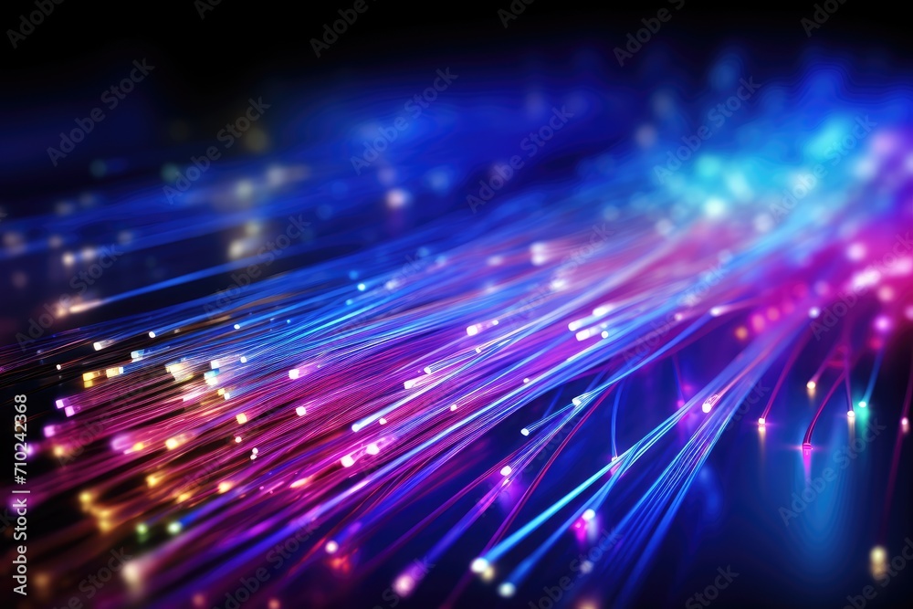 Optical fibers against tech backdrop Optical fibers against tech backdrop