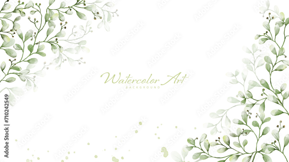 Watercolor green leaves background Watercolor green leaves background