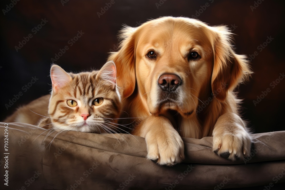 Fototapeta premium British shorthairs and Golden Retrievers