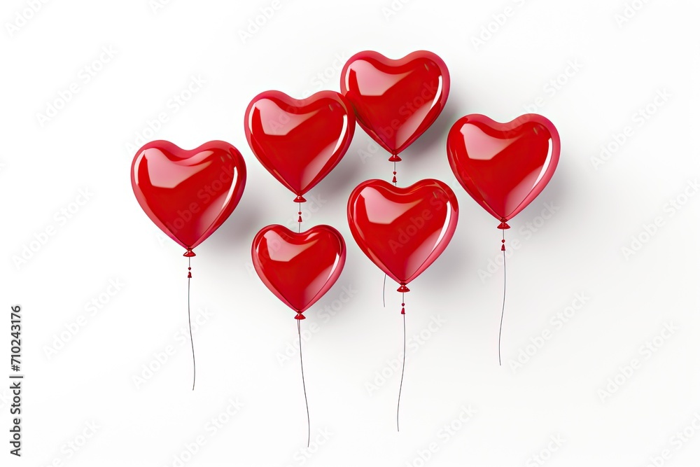Red heart shaped foil balloons isolated on white background Valentine s Day party decoration Metallic air balloons expressing love and celebrating a holiday Red heart shaped foil balloons isolated on white background Valentine s Day party decoration Metallic air balloons expressing love and celebrating a holiday