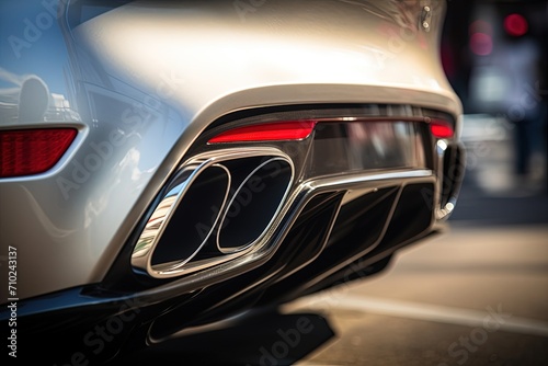 Rear exhaust pipe of sports car in close up © LimeSky