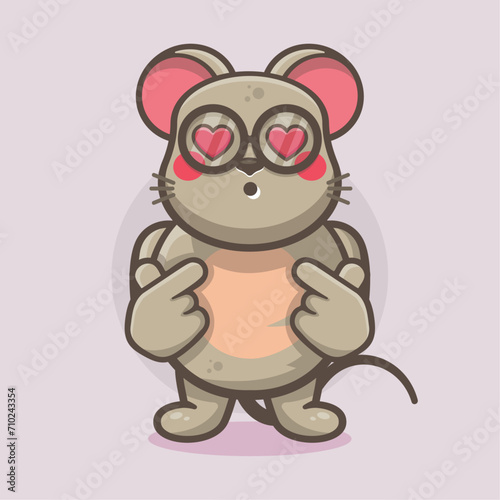 kawaii mouse animal character mascot with love sign hand gesture isolated cartoon © werezu