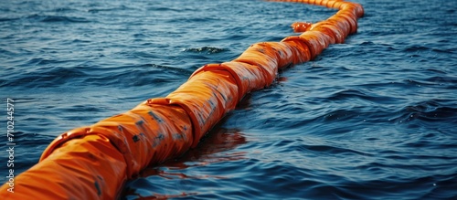 Floating barriers called containment booms are used to control and limit oil spills, which can cause significant harm to the environment.