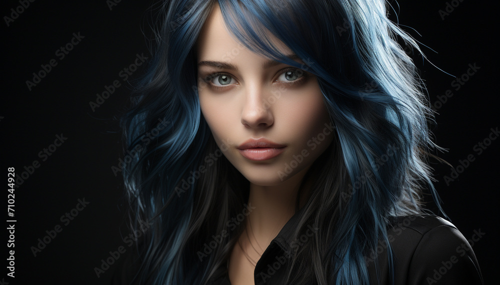 Beautiful woman with long brown hair, looking at camera confidently generated by AI Beautiful woman with long brown hair, looking at camera confidently generated by AI