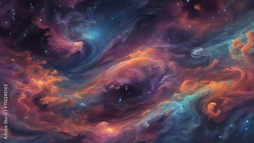 Vibrant Cosmic Artwork: A Mesmerizing Interplay of Colorful Nebulae and Stars in Deep Space