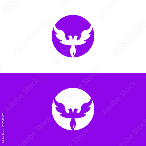 Double headed bird logo icon in circle shape.Two head fly eagle bird logo vector design photo