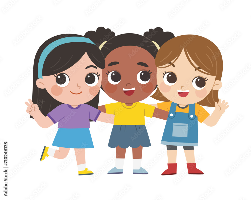 Group of smiling Kids standing and hug together. Group of smiling Kids standing and hug together.