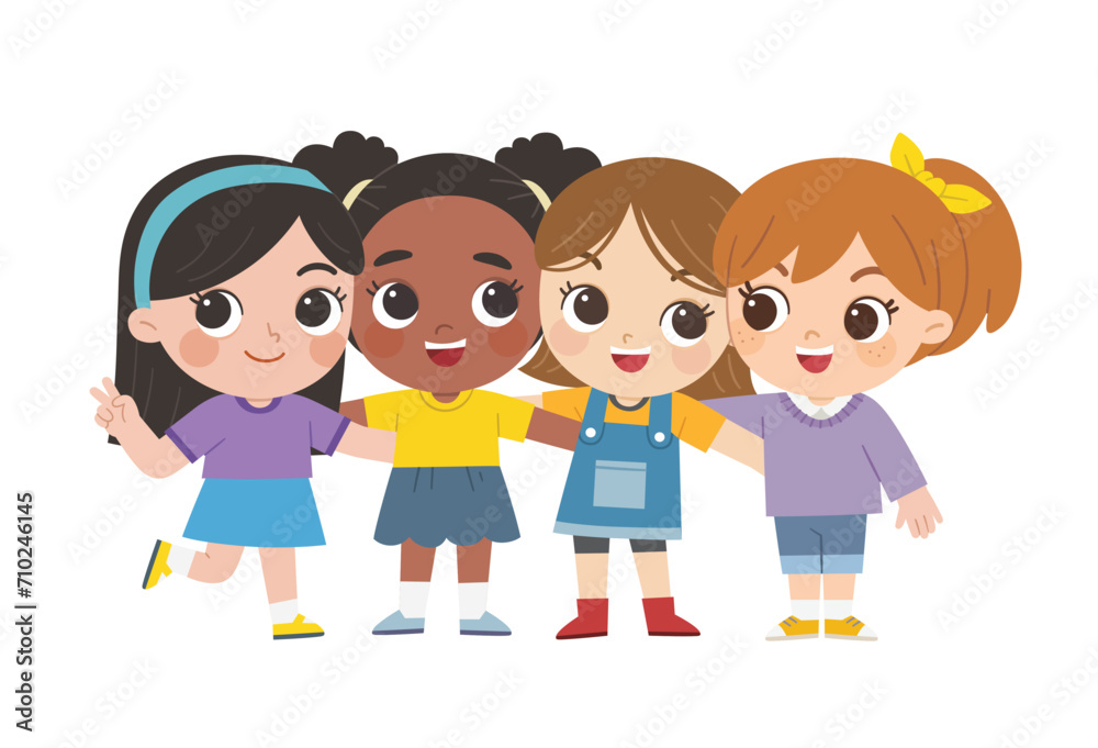 Group of smiling Kids standing and hug together. Group of smiling Kids standing and hug together.