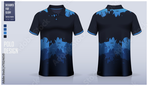 Polo shirt mockup template design for soccer jersey, football kit or sportswear. Sport uniform in front view and back view. T-shirt mockup for sport club. Fabric pattern. 