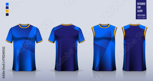 T-shirt sport, Soccer jersey, football kit, basketball uniform, tank top, and running singlet mockup. Fabric pattern design. 