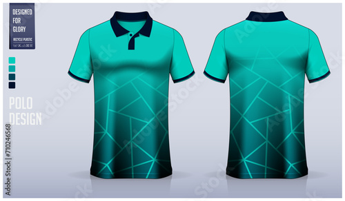 Polo shirt mockup template design for soccer jersey, football kit or sportswear. Sport uniform in front view and back view. T-shirt mockup for sport club. Fabric pattern. 