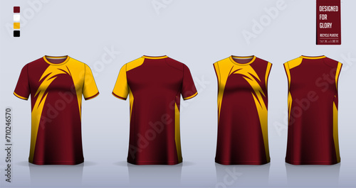 T-shirt sport, Soccer jersey, football kit, basketball uniform, tank top, and running singlet mockup. Fabric pattern design. 