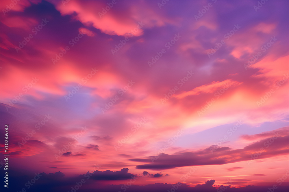 Heavenly Sunset: Under a beautiful pinkish purple sky, an abstract super-wide illustration of the setting sun in a cloud generative ai