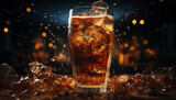 Refreshing drink with ice, soda, and cola in a glass generated by AI