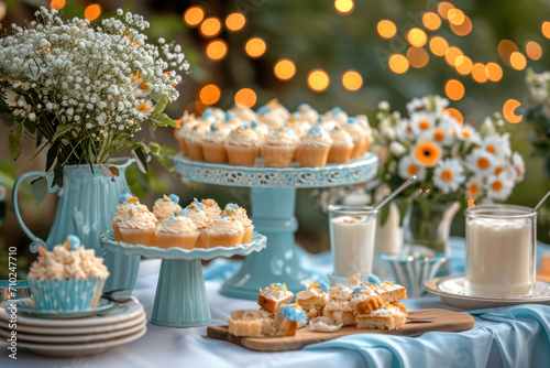 Plate of white frosted cupcakes set for a party