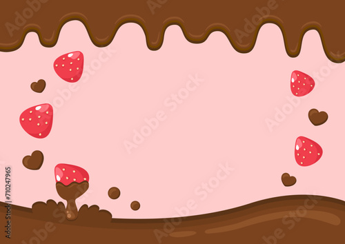 バレンタインのイメージのフレーム背景素材、イチゴのチョコレートがけ