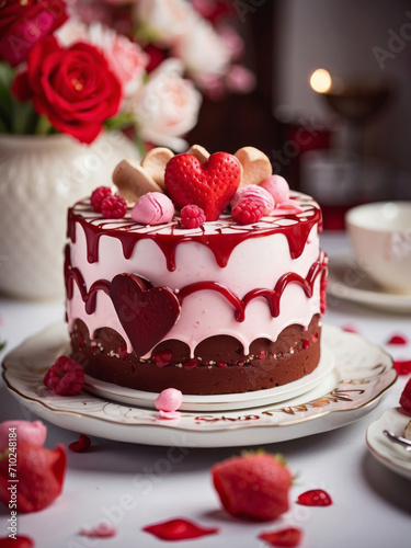 Valentine cake on romantic table dinning set © Johan Wahyudi
