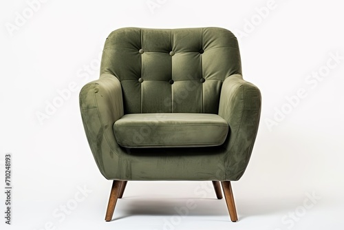 Vintage armchair in olive velvet isolated and insulated photo