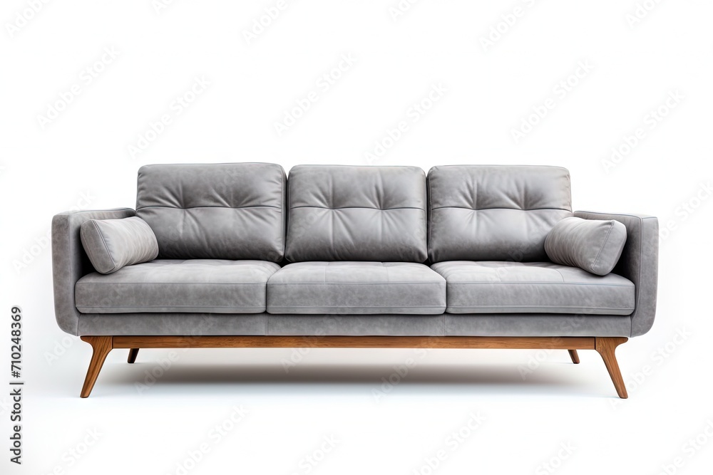 White background studio shot of a modern gray sofa from the front White background studio shot of a modern gray sofa from the front