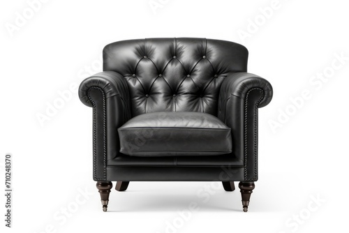 White background with a black leather armchair alone