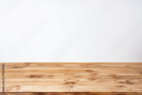 Wooden table surface on white backdrop suitable for exhibiting or assembling your items