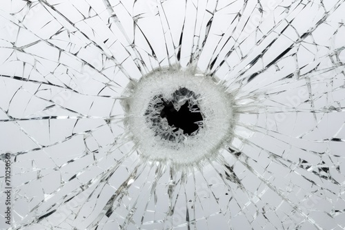 Abstract window texture with bullet hole on white background