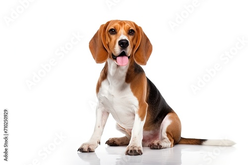 Adorable Beagle dog posing alone against white background