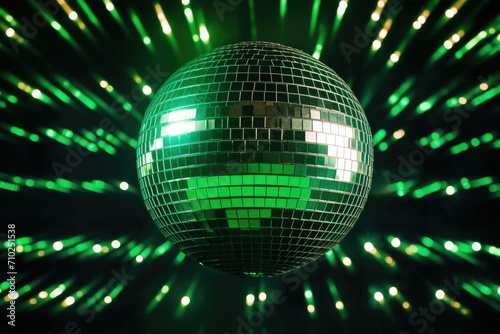 Disco party with green lit mirror ball