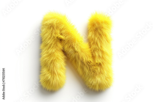 Cute Yellow Number 'N' Fur Shape with Short Hair on White Background. Playful Playlist Style Concept.