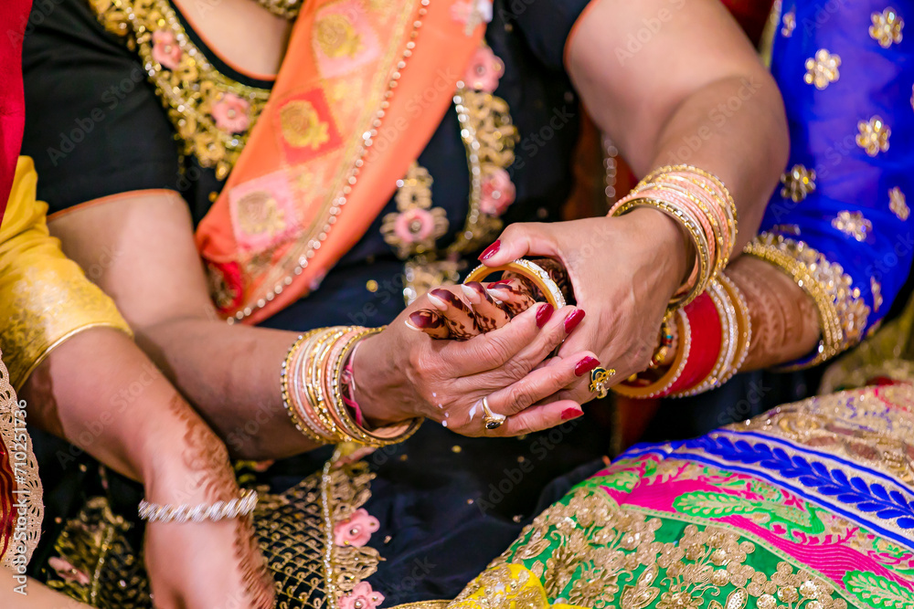 Indian Punjabi pre wedding Choora Chura ceremony bangles close up