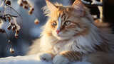 Cute kitten sitting in snow, looking at camera generated by AI
