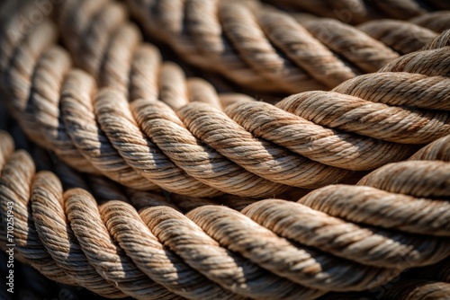 Extreme close up of coiled thick rope