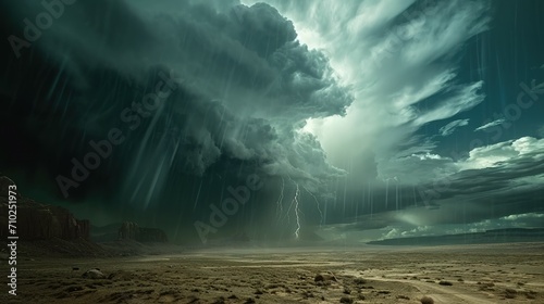 Dramatic view of heavy thunder storm coming over the desert Generative AI