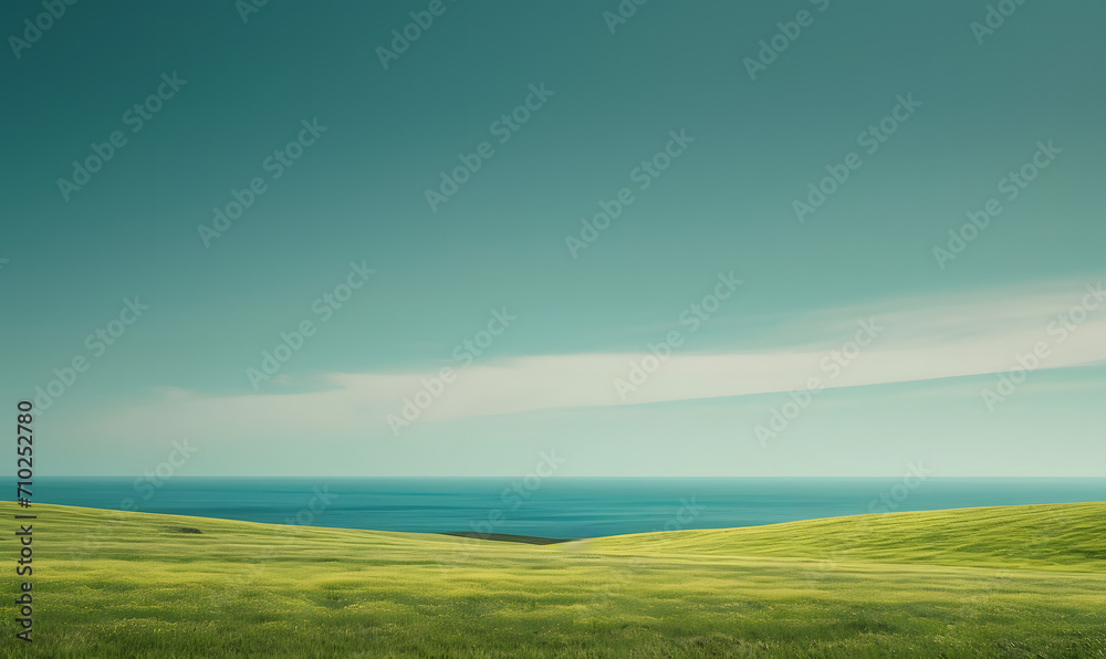landscape with green field and sky, Generative AI 