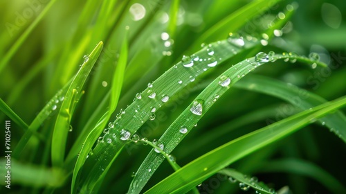 Dew-kissed blades of grass grace the landscape, creating a beautiful scene