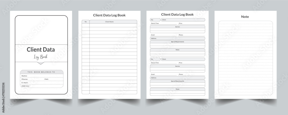 Editable Client Data Log Book Planner Kdp Interior printable template Design.