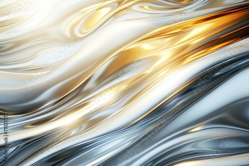 光沢のある金色と銀色のウェーブメタリック背景, Generative AI © Design Dynasty