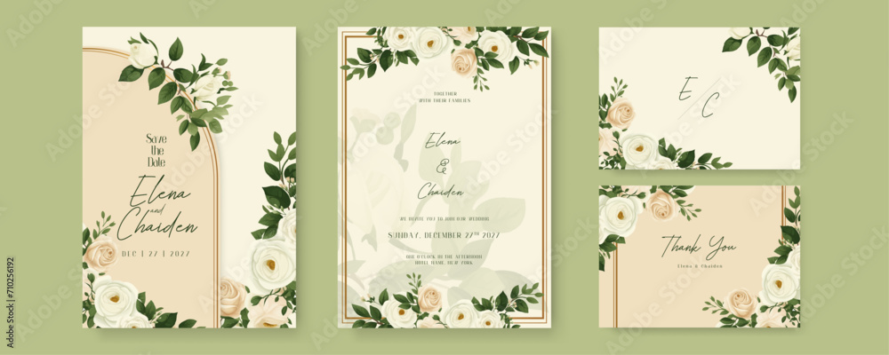 White and beige rose modern wedding invitation template with floral and flower White and beige rose modern wedding invitation template with floral and flower