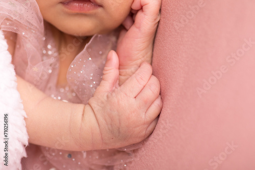 Newborn baby little hands body part affection motherhood