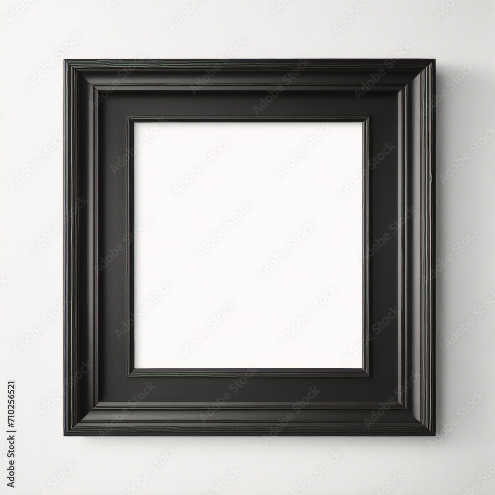 Lienzo en blanco vacío con marco decorativo negro sobre una maqueta de fondo blanco. Lienzo en blanco vacío con marco decorativo negro sobre una maqueta de fondo blanco.