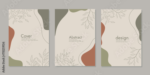 abstract covers. Botanical banner with shapes leaves, branch and plants. Set of vector illustrations. boho aesthetic theme