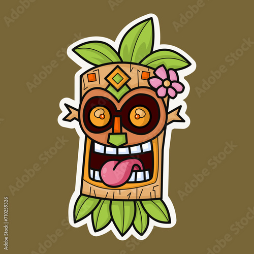Tiki statue sticker, Hawaiian tradition, aloha.