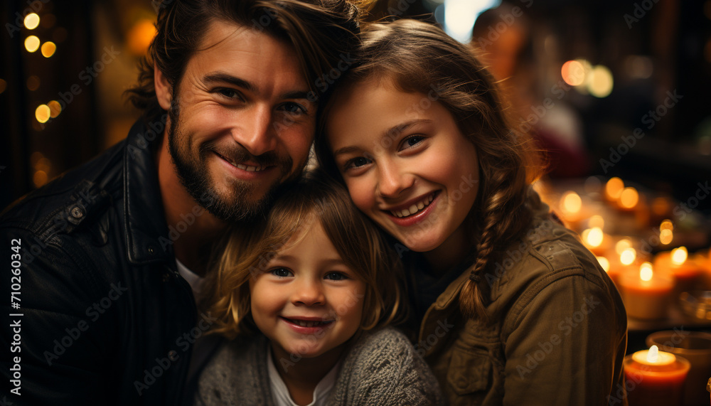 Smiling family, one child, happiness, father, love generated by AI