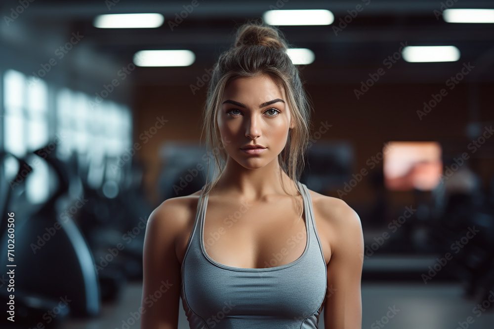 Generative AI Image of Strong Woman in Gym Fitness Room